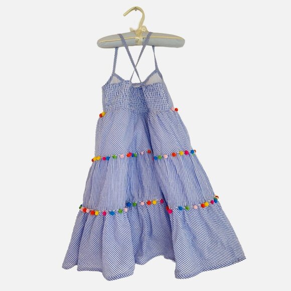 Tommy Bahama Girls Striped Smocked Pom Pom Tiered Sundress Sz 7/8 - Picture 2 of 7